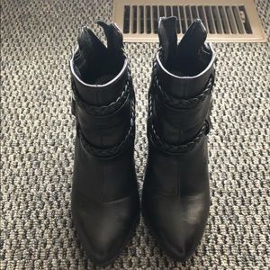Black leather heel boots